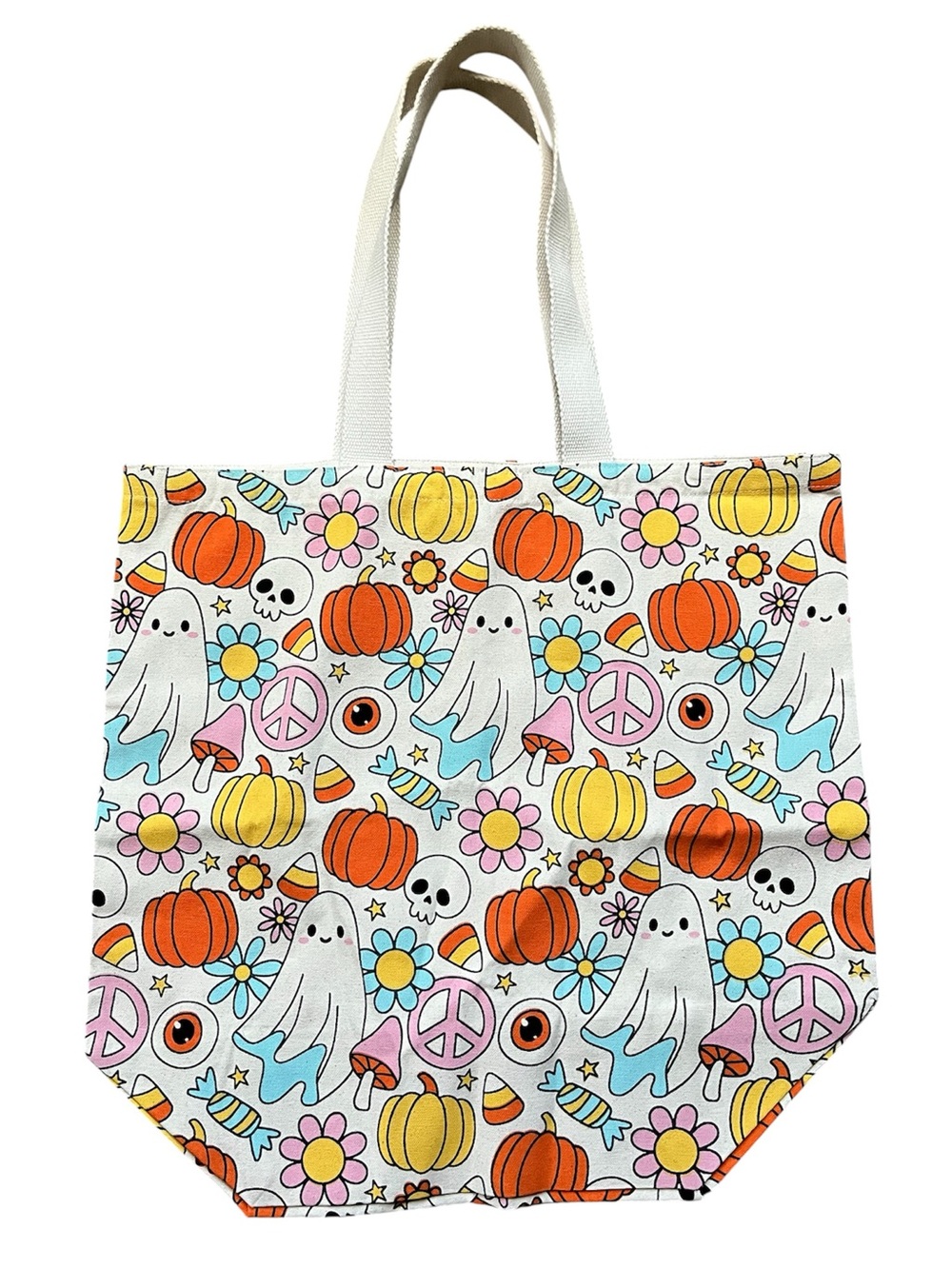 Halloween Eco Friendly Reusable 100% Cotton Tote Bag Ghosts Skulls Pumpkins NEW